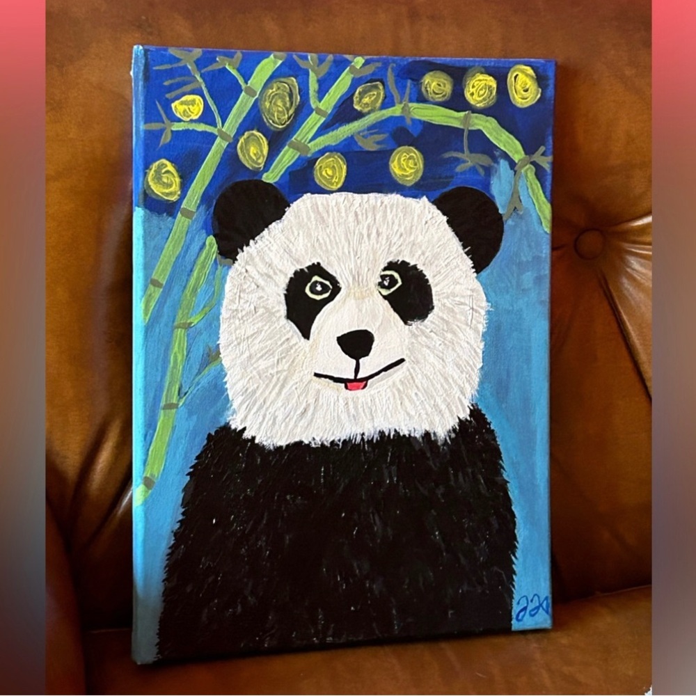 Original Acrylic Painting Panda W/Bamboo